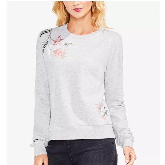 Vince Camuto Two Floral Embroidered‎ Sweatshirt Casual Cute Vintage Pullover XXS - Picture 1 of 4